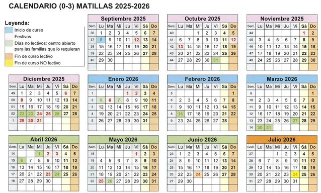 Calendario I Ciclo INFANTIL 2025-26